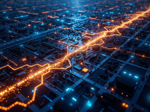 未来智慧城市概念图，数字化交通网络，智能设备遍布城市各处